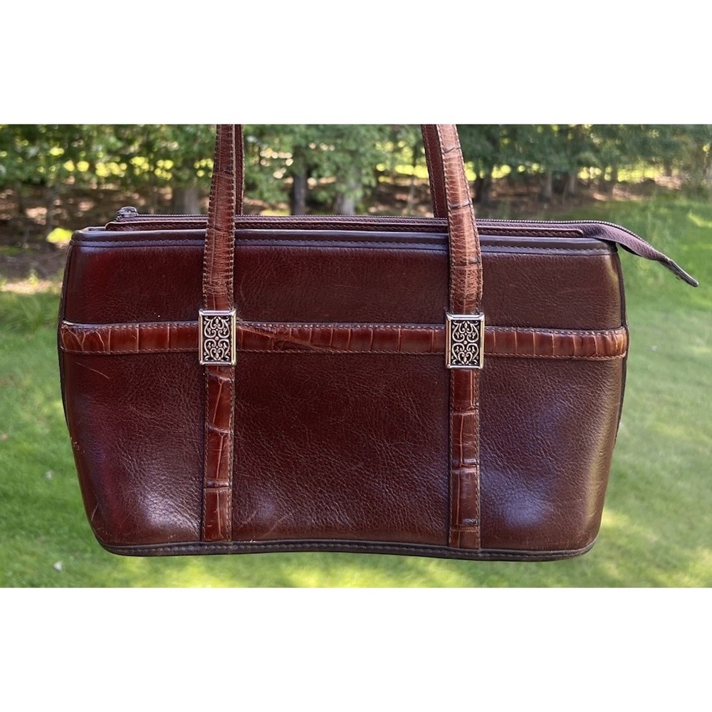 Brighton Mahogany Reddish Brown Leather Croc Embossed Shoulder Bag 344832 Y2K